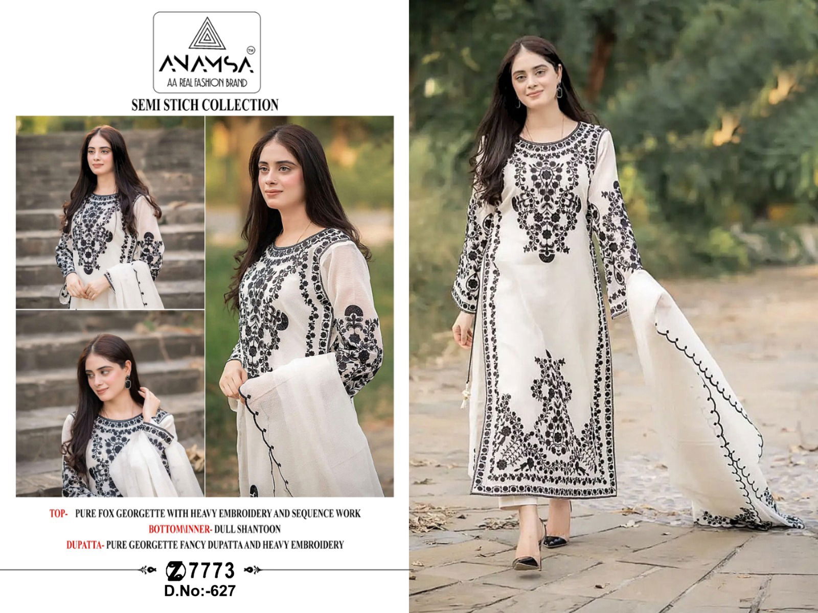 Anamsa 627 Georgette Embroidery Pakistani Suit Wholesale Market In Surat